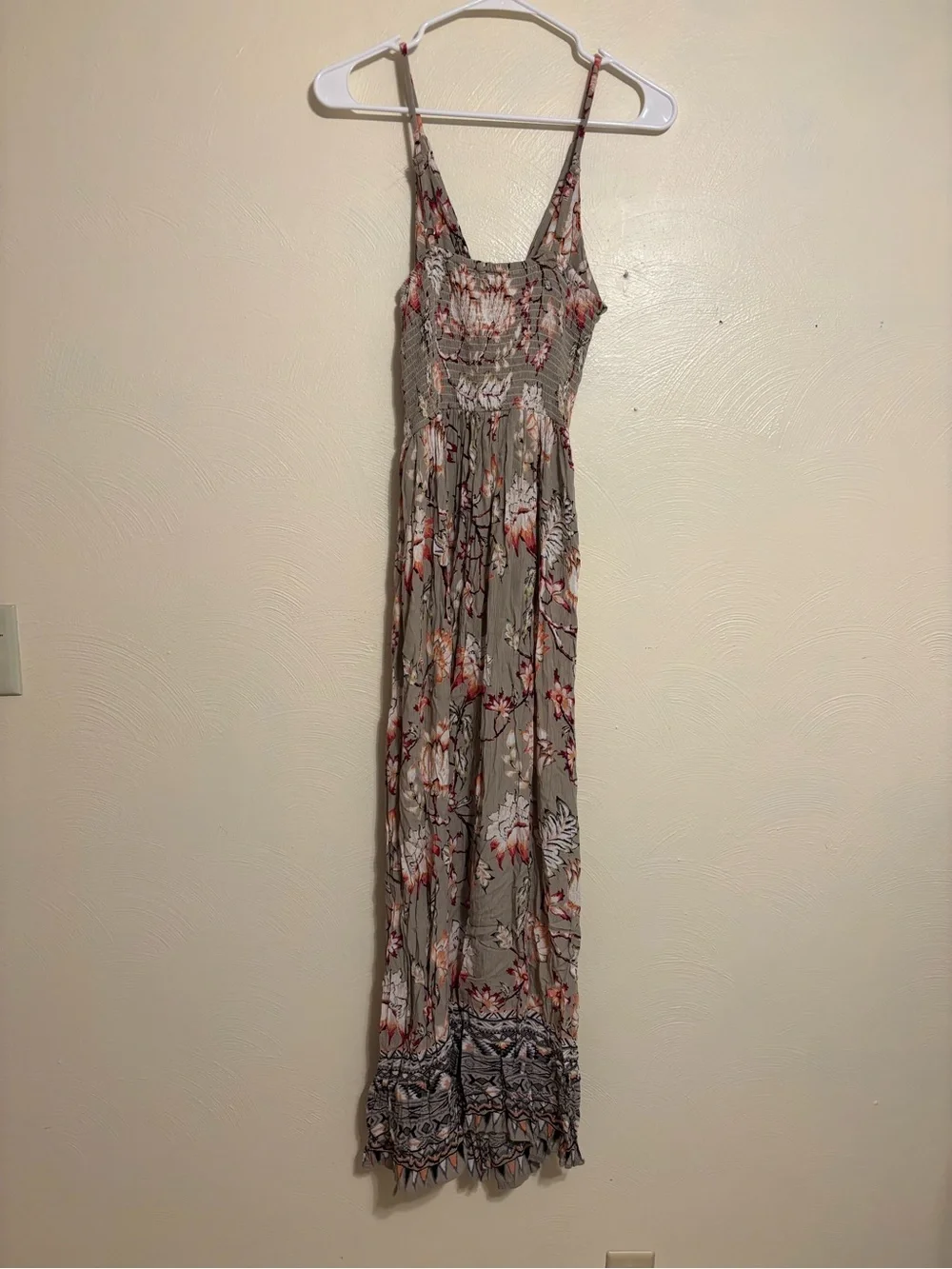 Angie Boho Floral Maxi Dress M Smocked Back Sleeveless Rayon Festival - Picture 6 of 8
